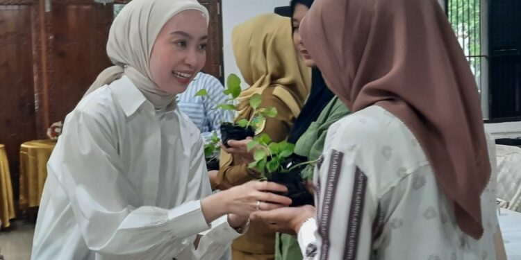 Ketua TP PKK Kota Palangka Raya, Avina Fairid Naparin, menyerahkan secara simbolis sebanyak 1.000 bibit tanaman cabai kepada para Ketua TP PKK Kecamatan se-Kota Palangka Raya. (Foto: Istimewa).