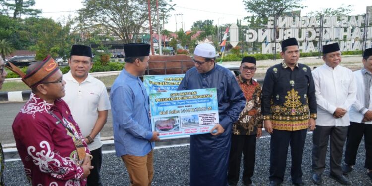 Wakil Wali Kota Palangka Raya, Achmad Zaini, Secara simbolis serahkan bantuan sapi kurban dari Presiden RI.